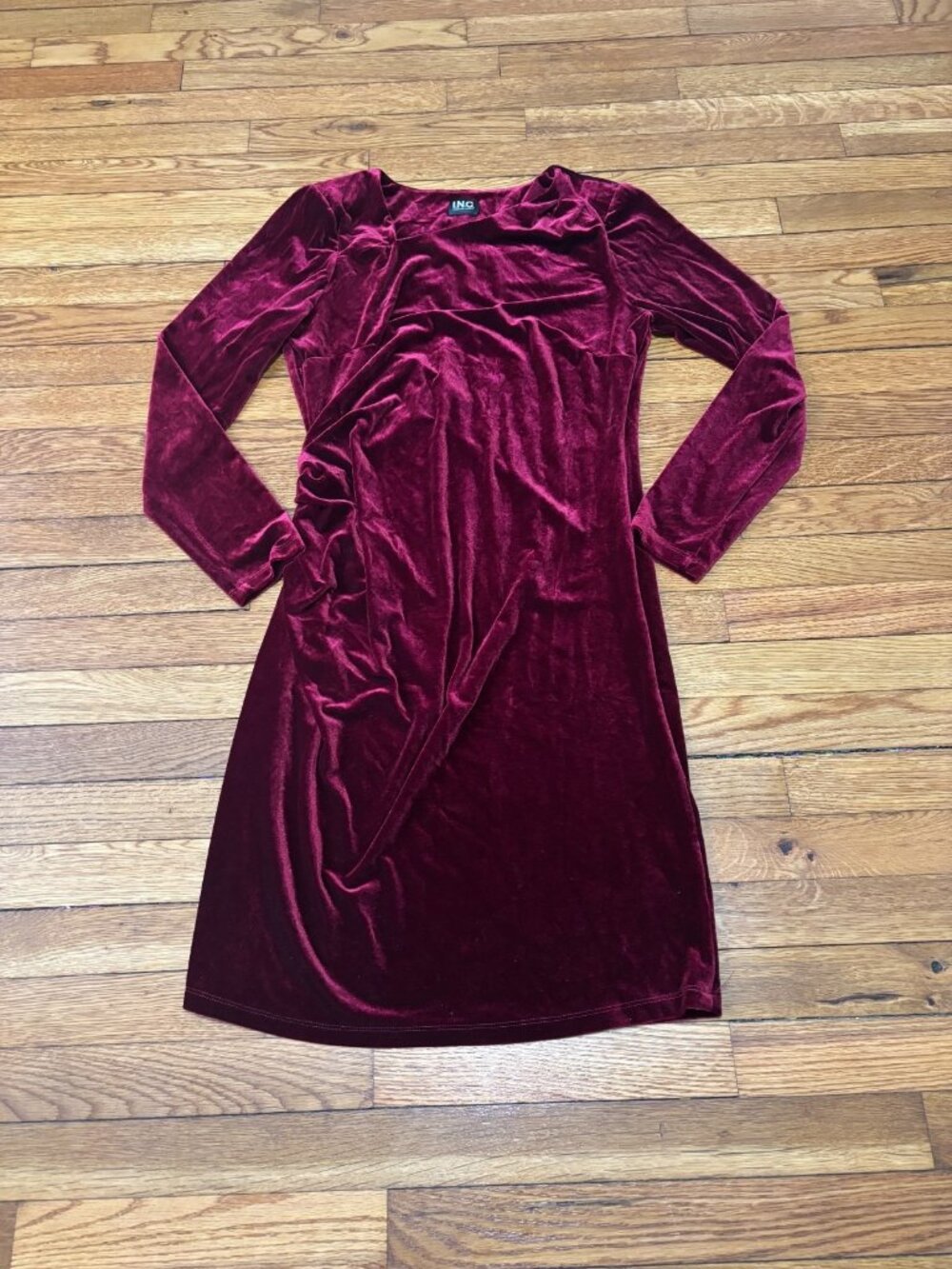 INC International Concepts Women's Long Sleeve Velvet Dress - Burgundy